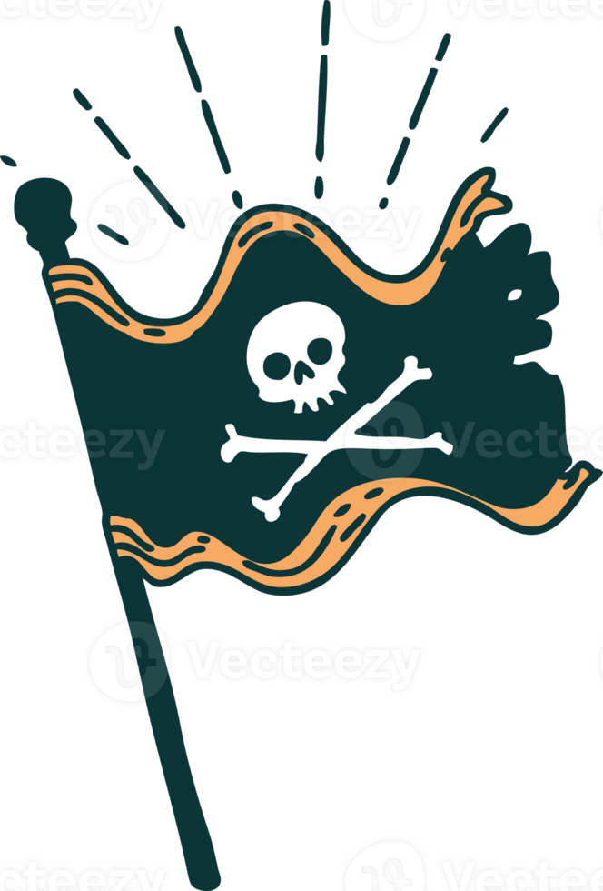 illustration of a traditional tattoo style waving pirate flag png