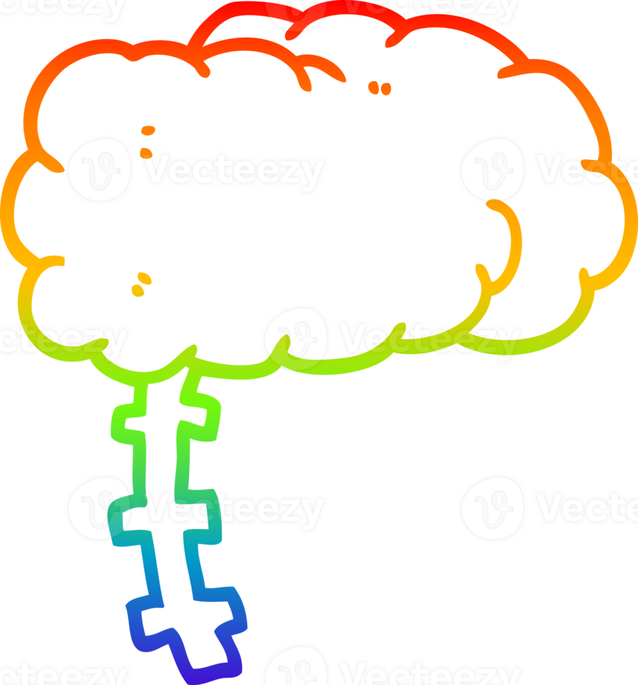 rainbow gradient line drawing of a cartoon brain png