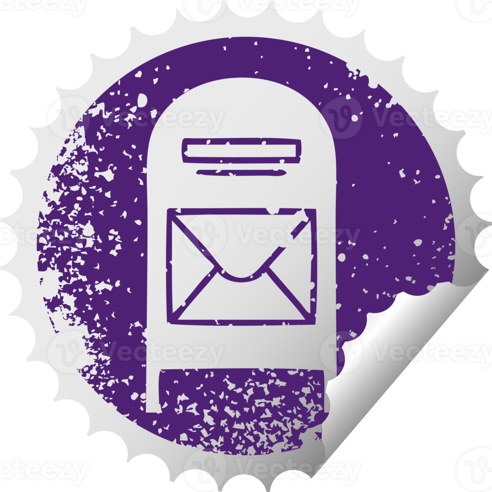 distressed circular peeling sticker symbol of a mail box png