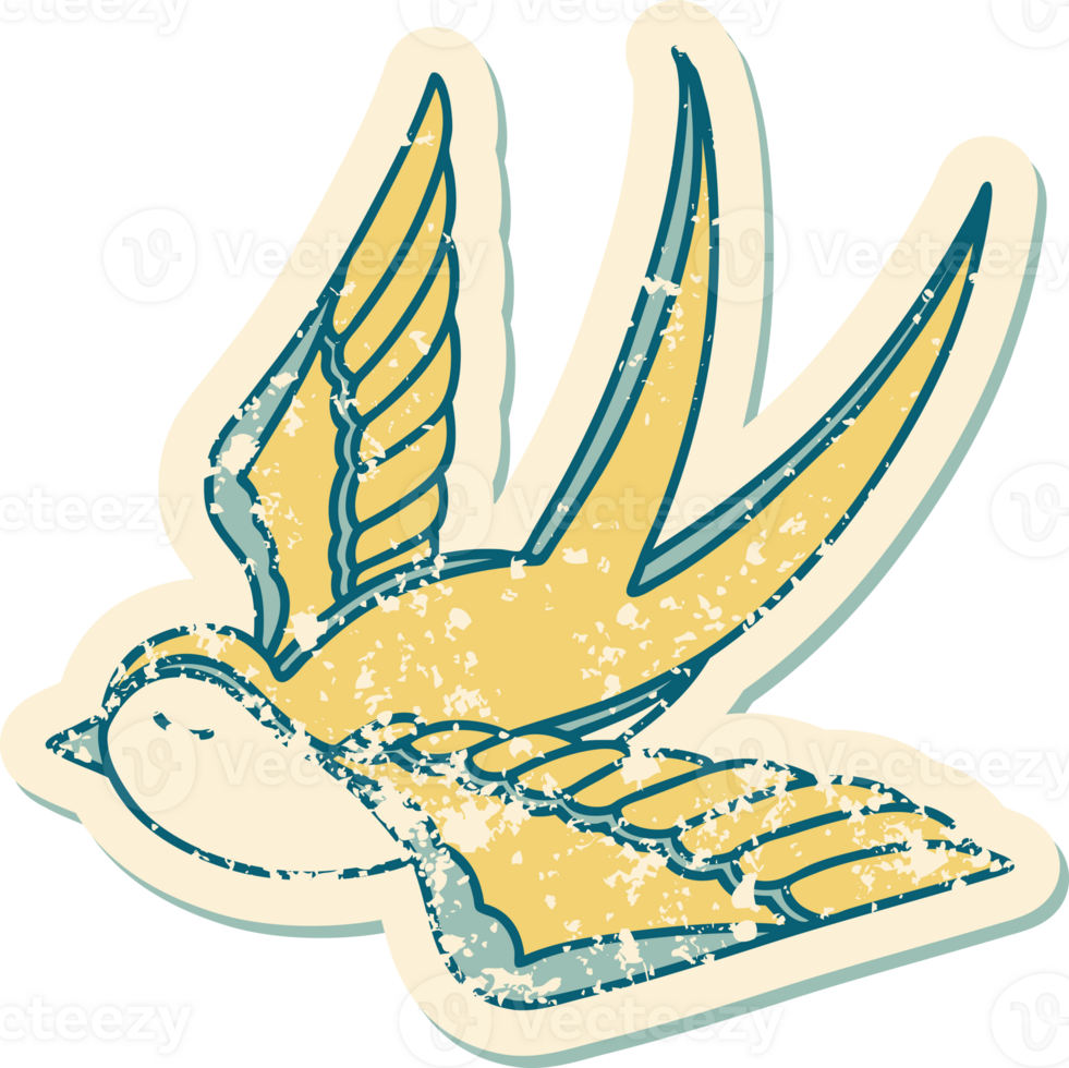 iconic distressed sticker tattoo style image of a swallow png