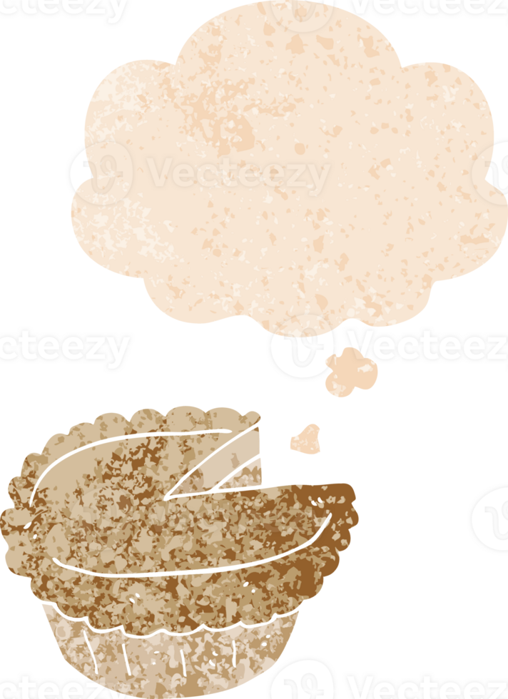 cartoon pie with thought bubble in grunge distressed retro textured style png