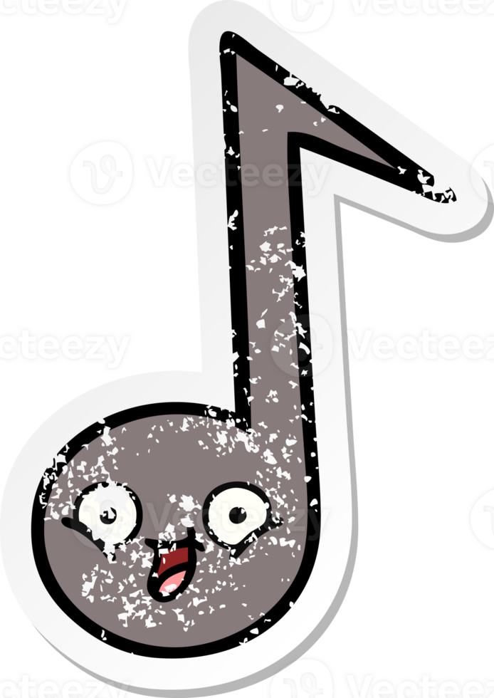 distressed sticker of a cute cartoon musical note png