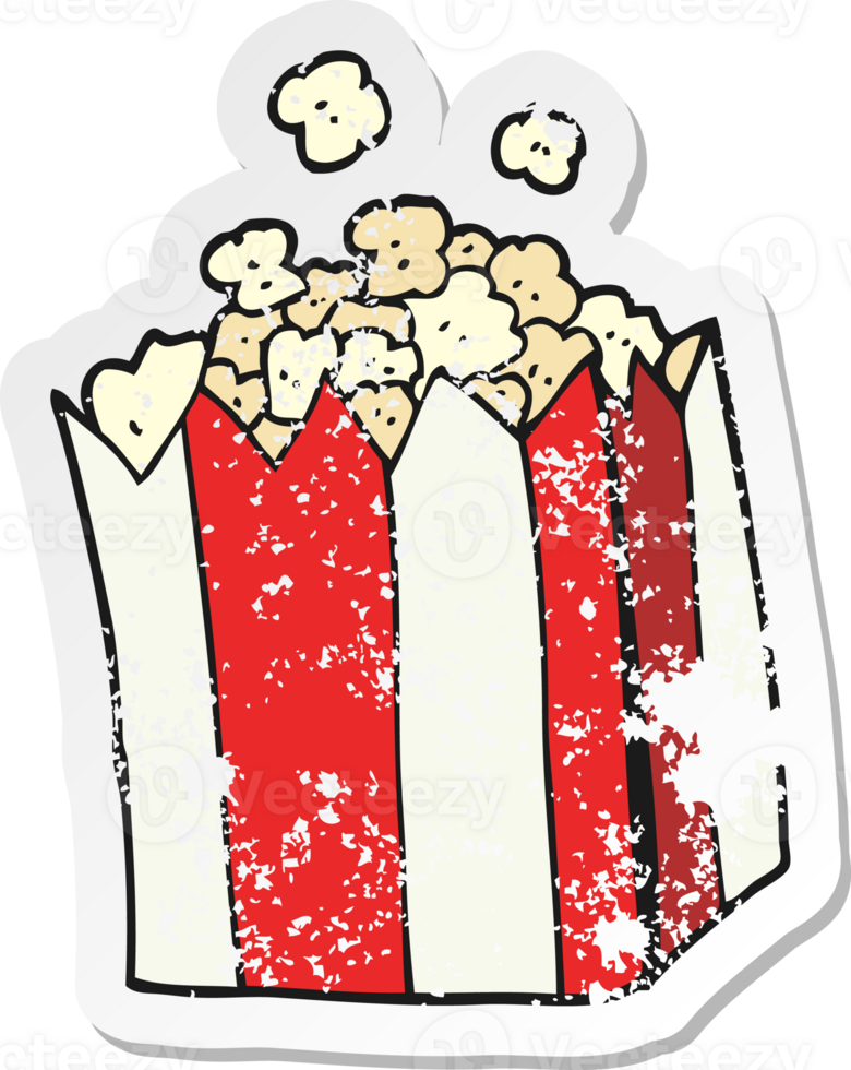 retro bedrövad klistermärke av en tecknad serie popcorn png