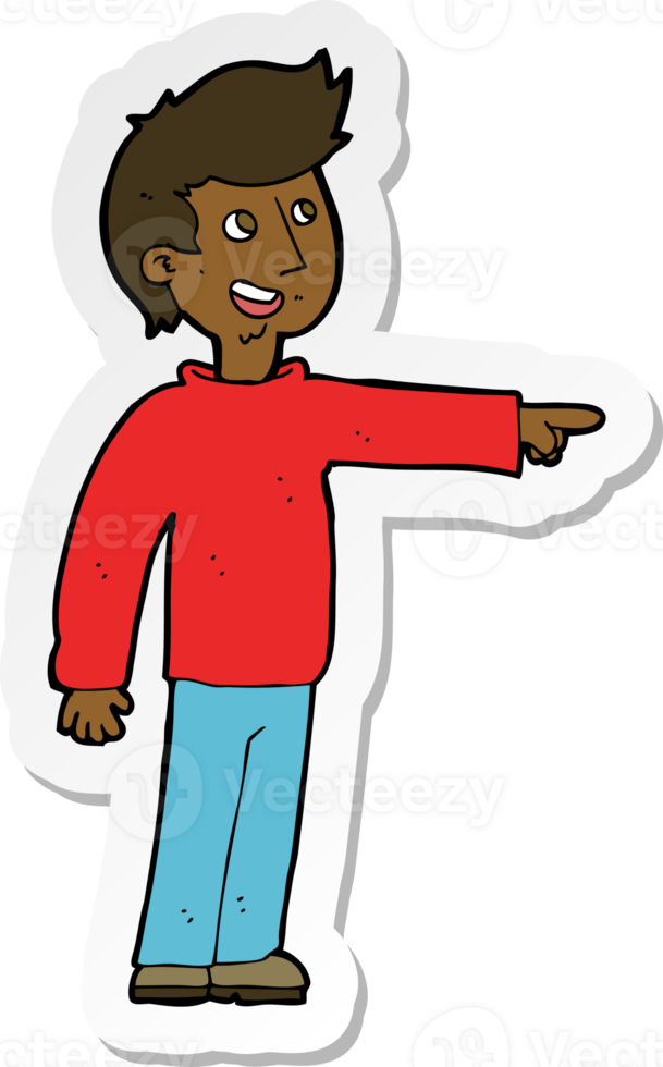 sticker of a cartoon happy man pointing and laughing png