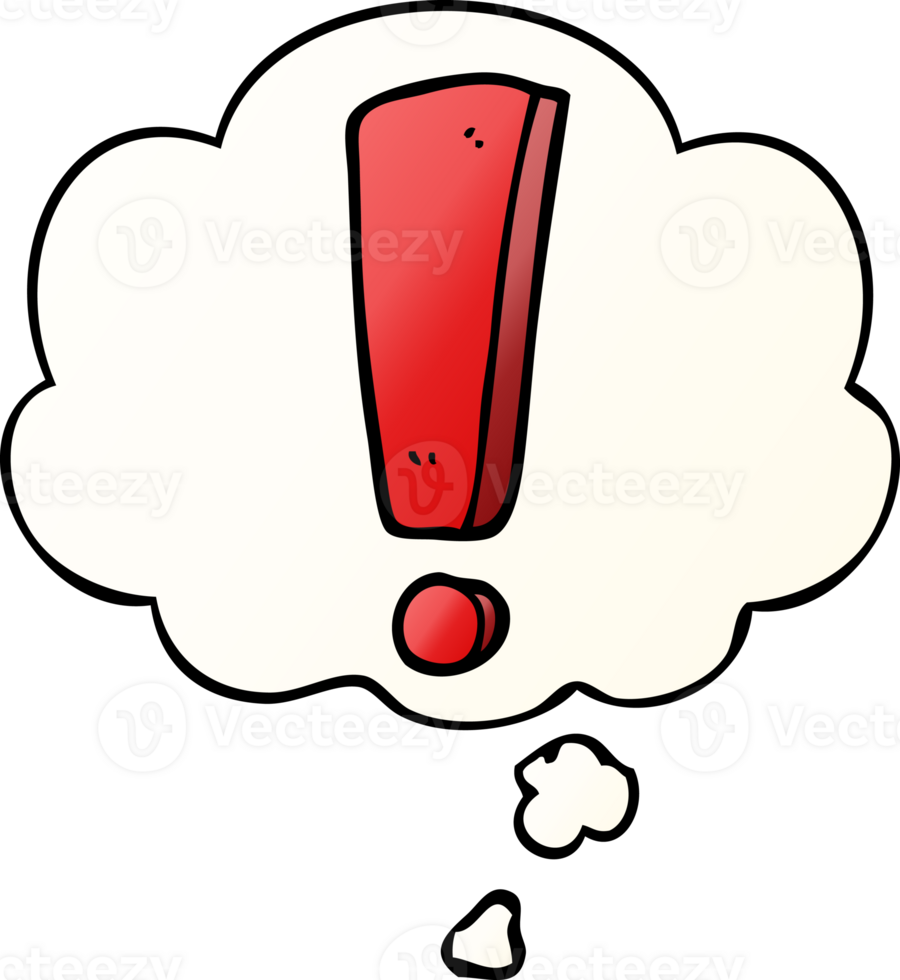 cartoon exclamation mark with thought bubble in smooth gradient style png