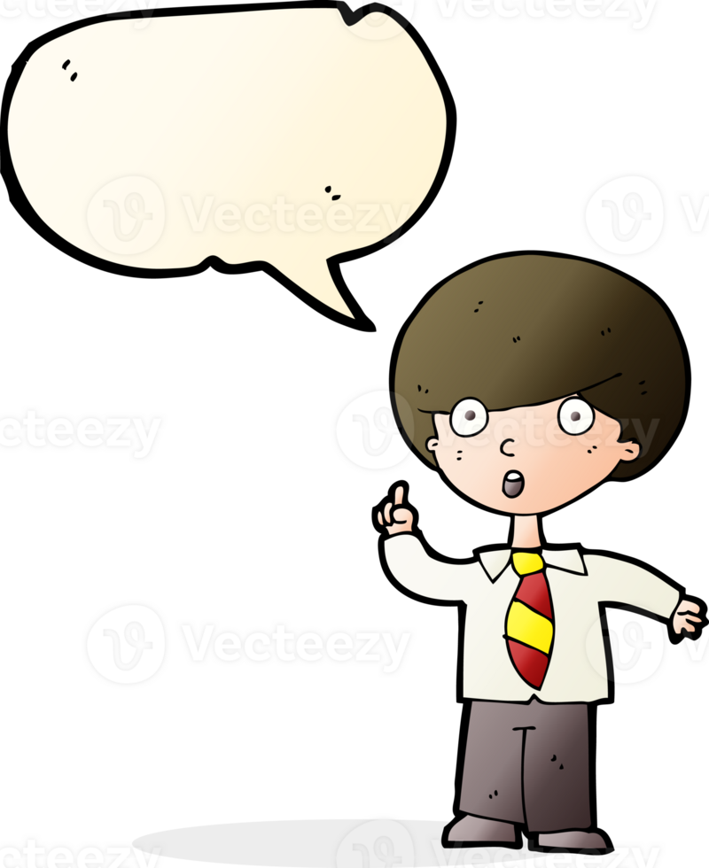 cartoon school boy answering question with speech bubble png