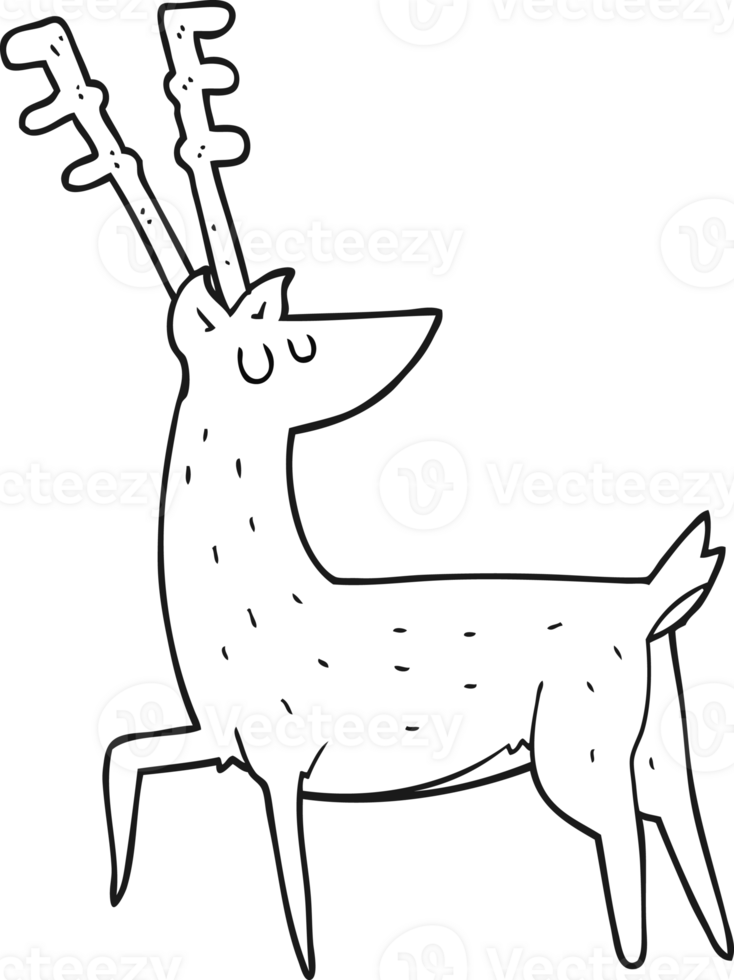 hand drawn black and white cartoon stag png