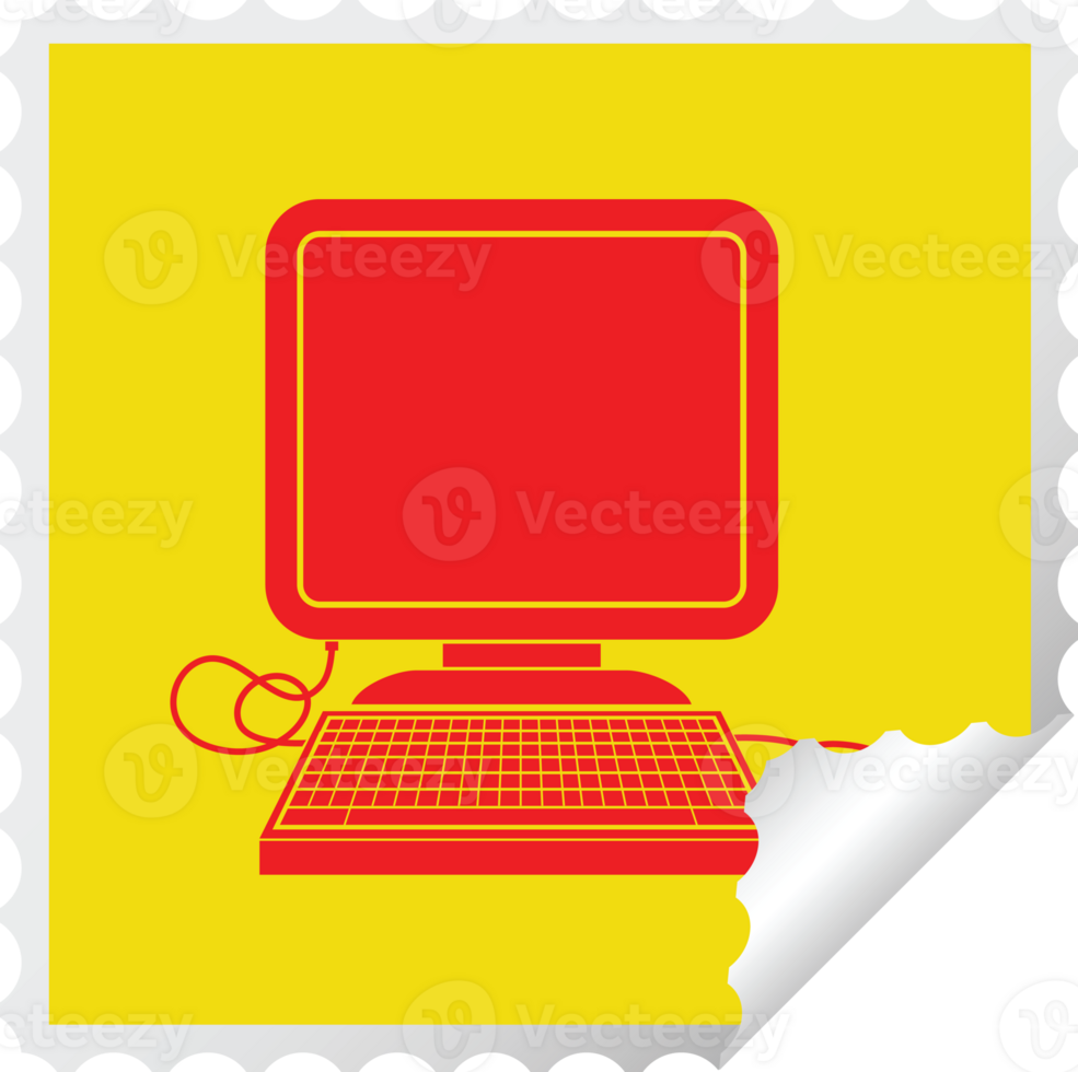 computer with mouse and screen square peeling sticker png