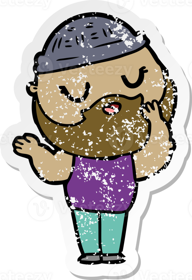 distressed sticker of a cartoon man with beard png