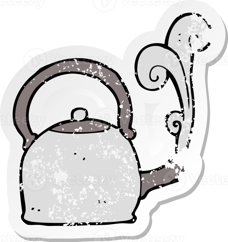 retro distressed sticker of a cartoon old kettle png