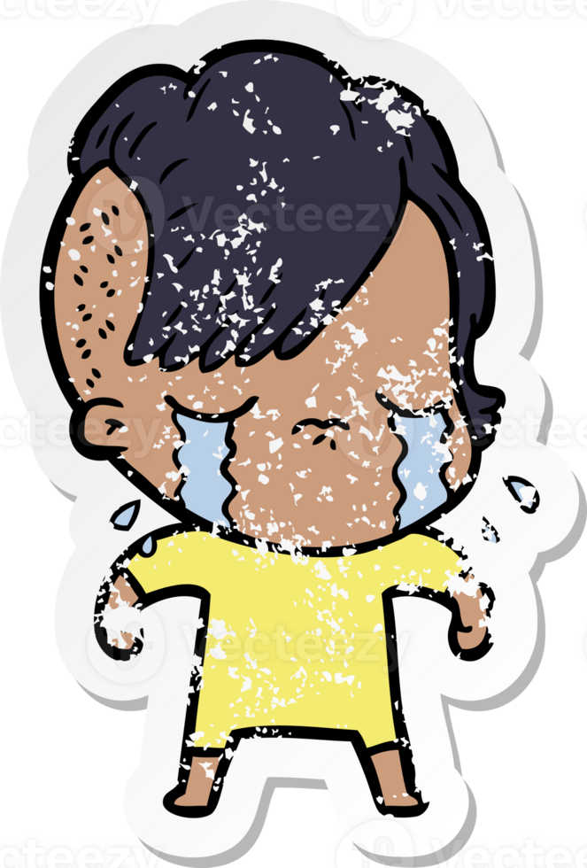 distressed sticker of a cartoon crying girl png