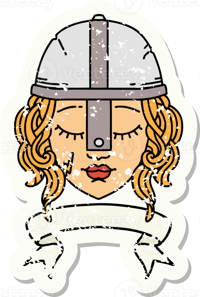 Retro Tattoo Style human fighter character with scroll banner png