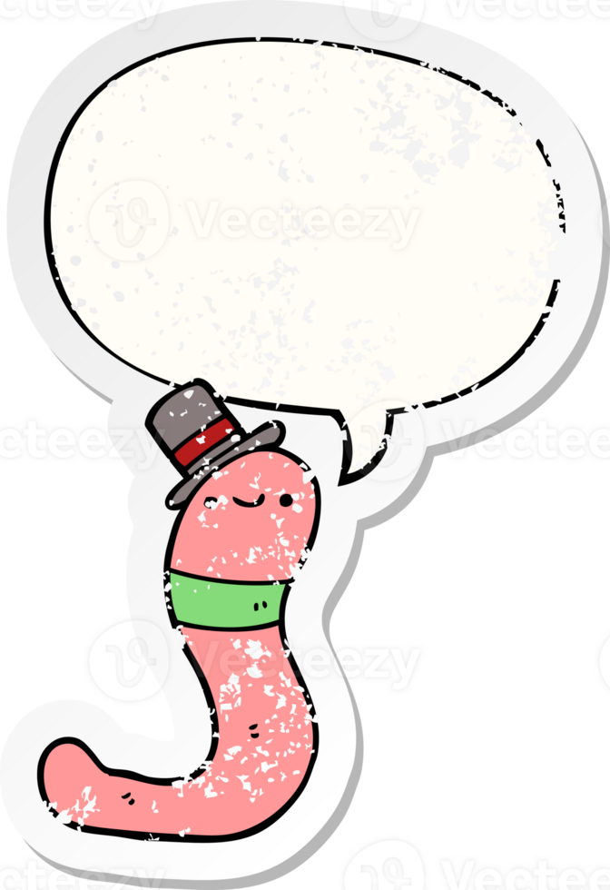 cute cartoon worm with speech bubble distressed distressed old sticker png