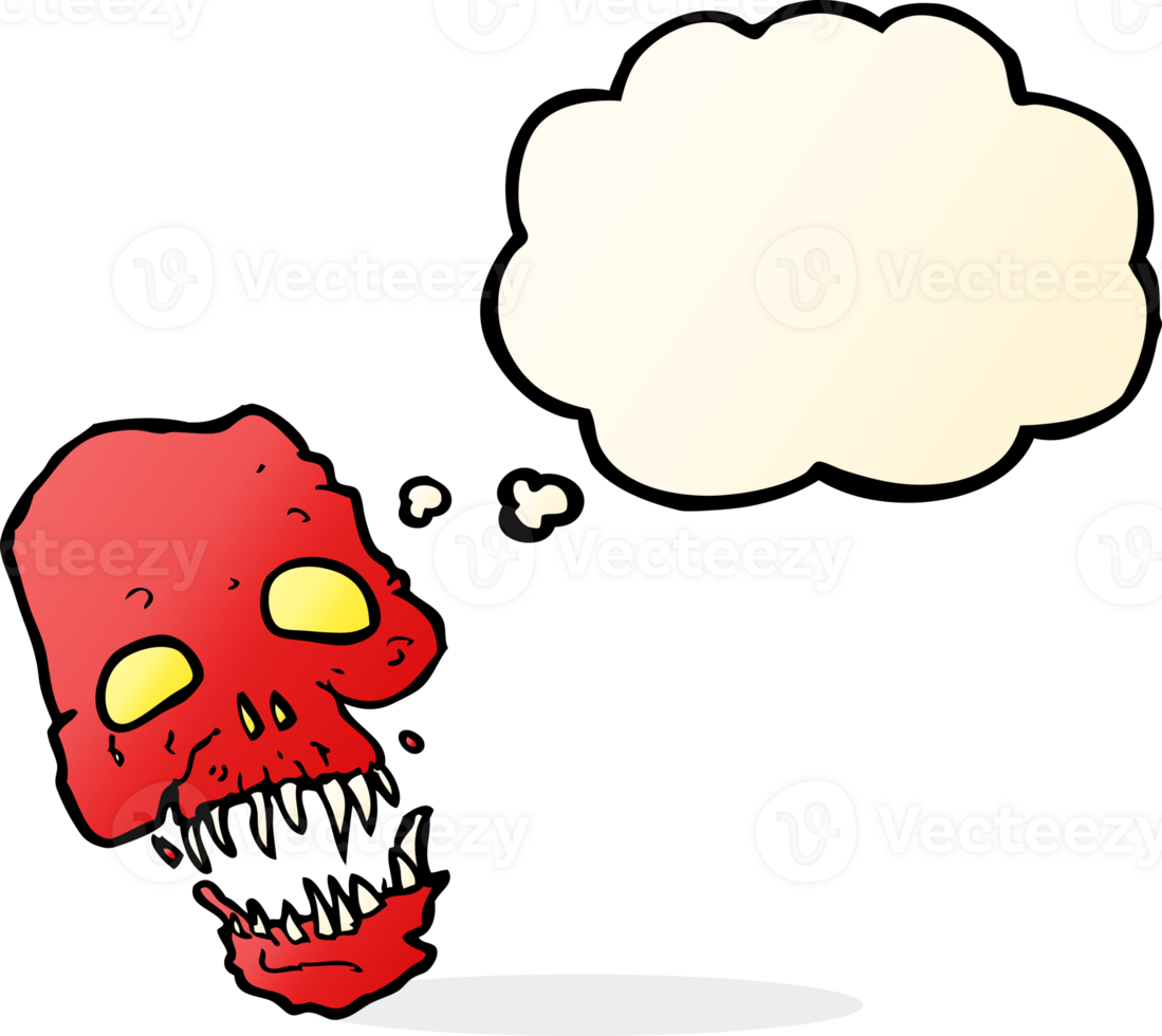 cartoon scary skull with thought bubble png