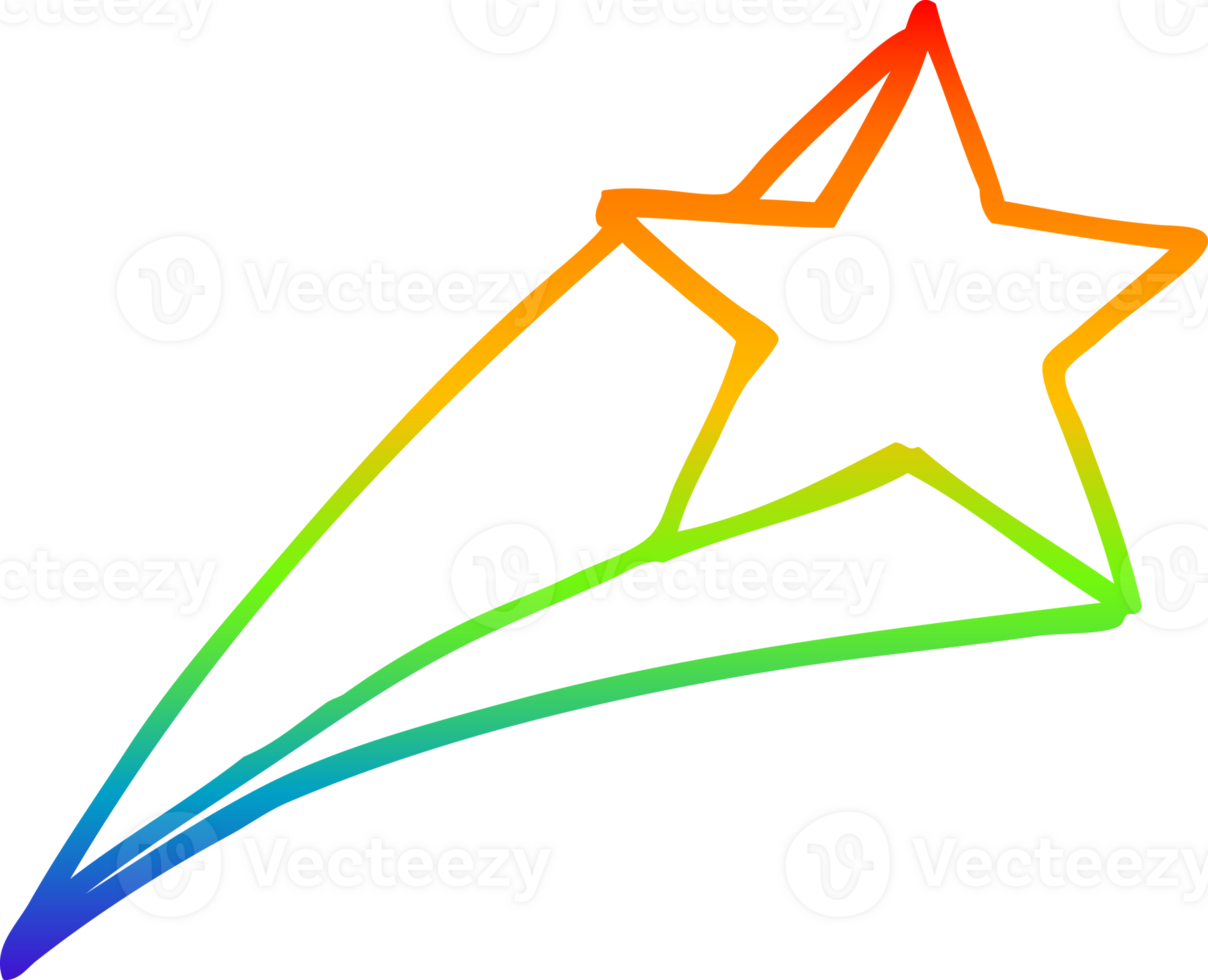 rainbow gradient line drawing of a cartoon shooting star png
