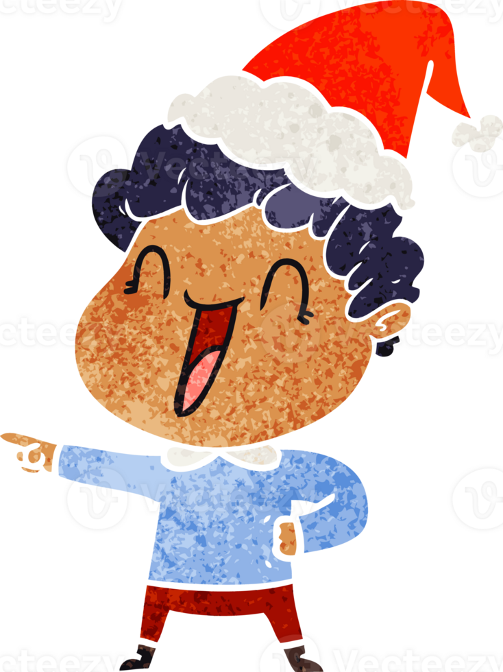 hand drawn retro cartoon of a happy man wearing santa hat png