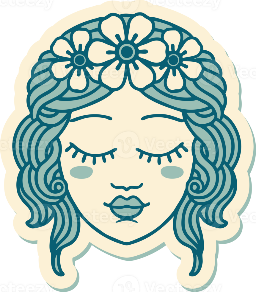sticker of tattoo in traditional style of female face with eyes closed png