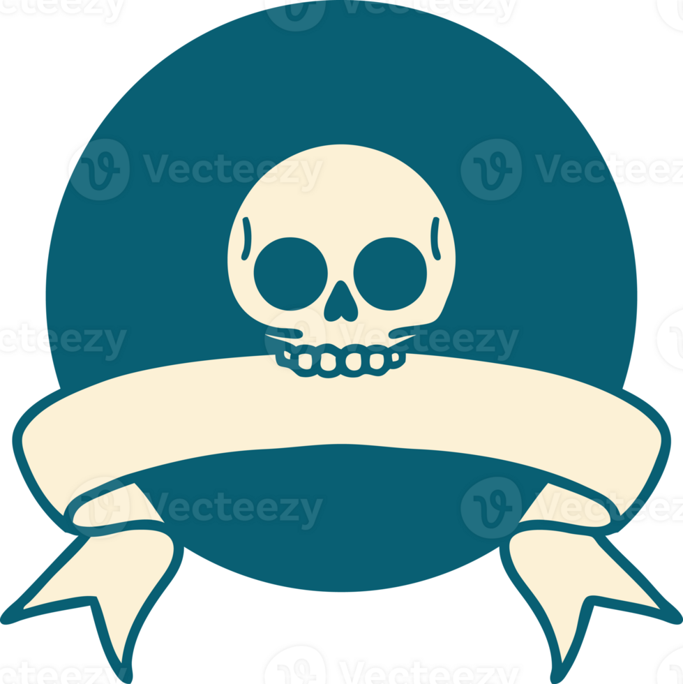 tattoo style icon with banner of a skull png