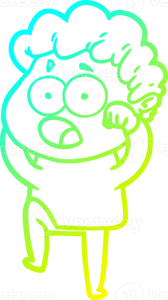 cold gradient line drawing of a cartoon man gasping in surprise png