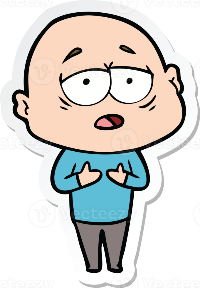sticker of a cartoon tired bald man png