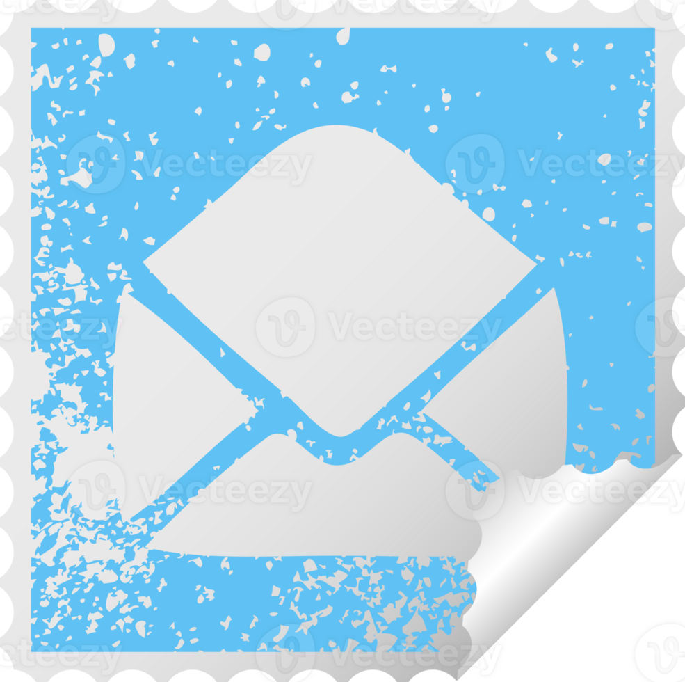 distressed square peeling sticker symbol of a paper envelope png