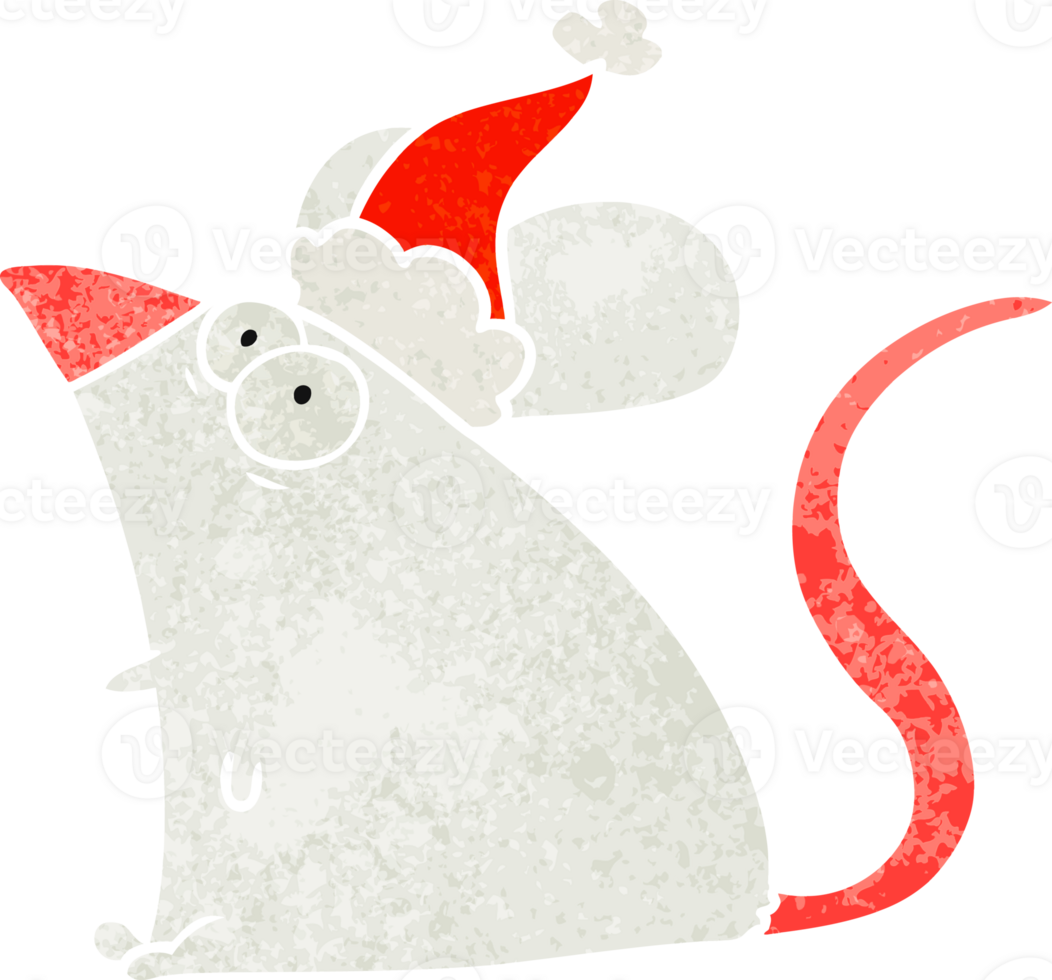 hand drawn retro cartoon of a frightened mouse wearing santa hat png
