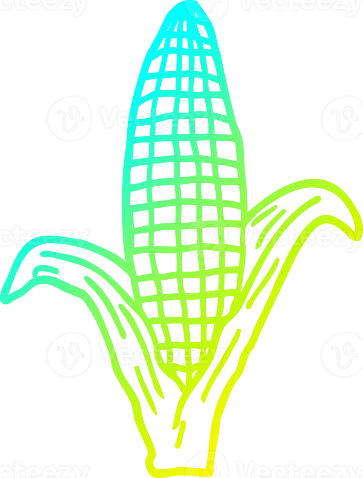 cold gradient line drawing of a cartoon corn on cob png
