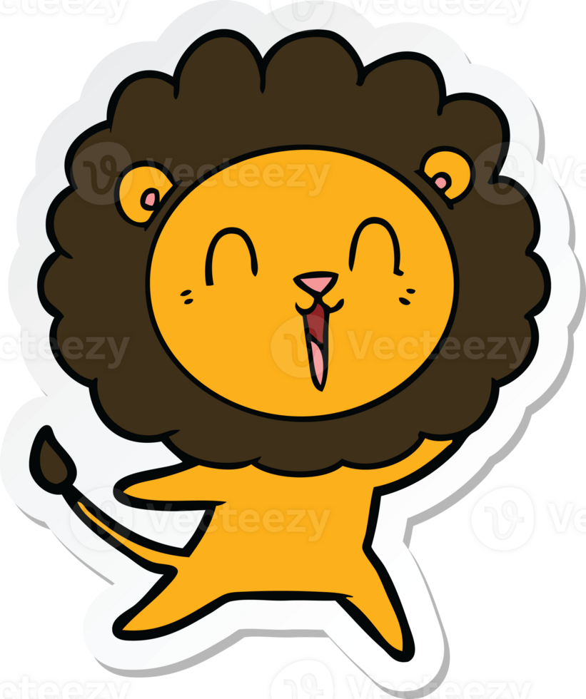 sticker of a laughing lion cartoon png