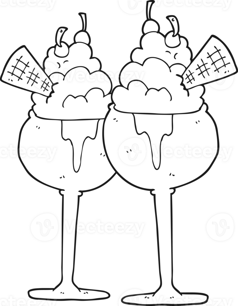 hand drawn black and white cartoon ice cream png