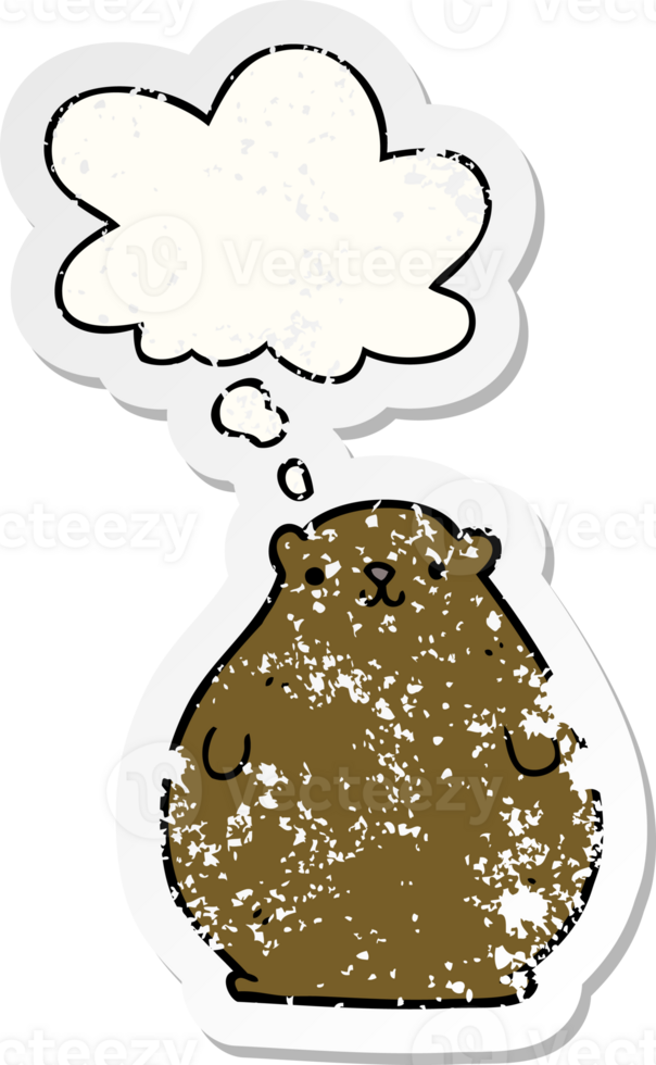 cartoon bear with thought bubble as a distressed worn sticker png