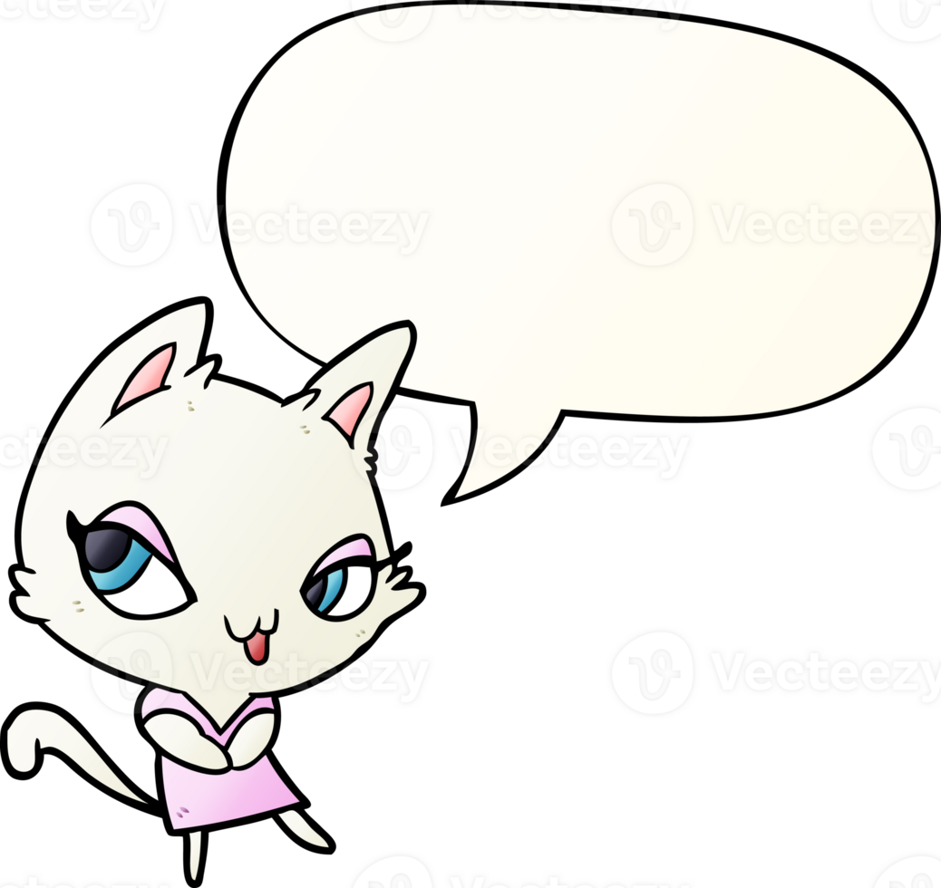 linda dibujos animados hembra gato con habla burbuja en suave degradado estilo png