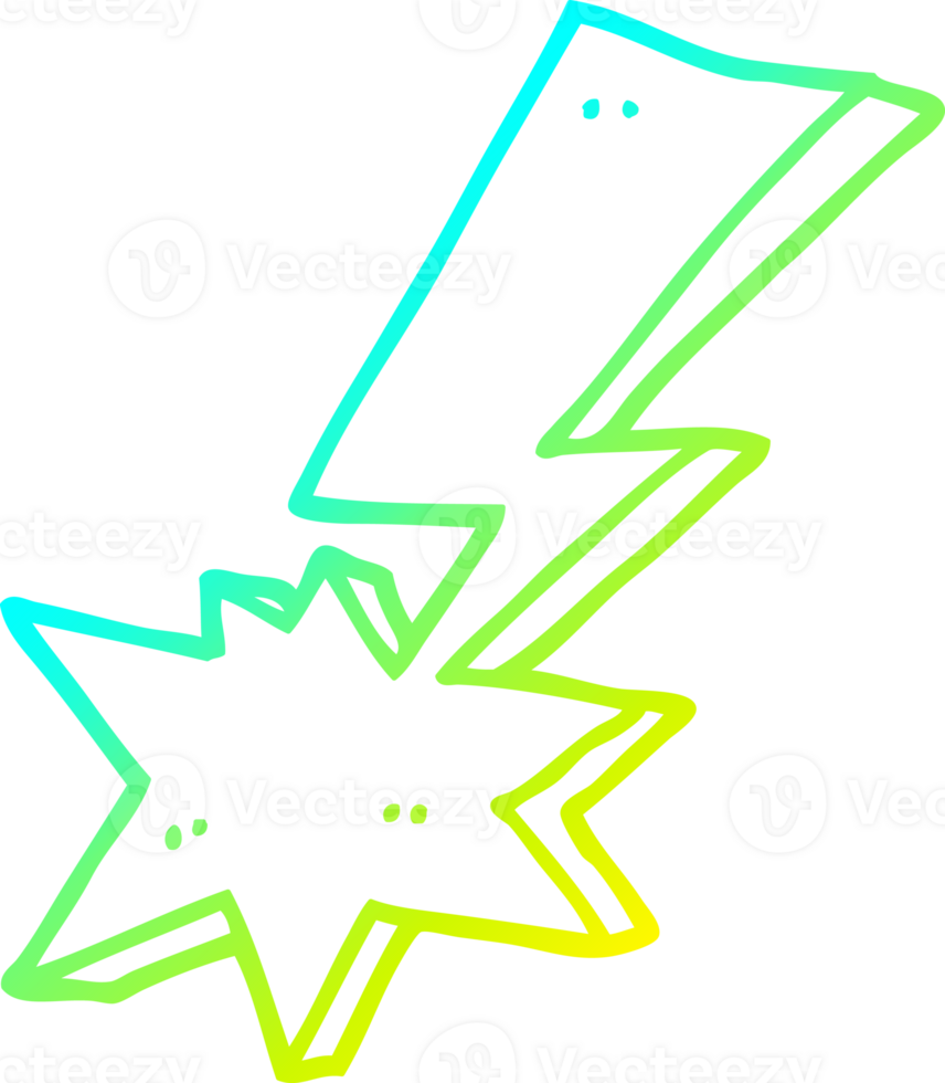 cold gradient line drawing of a cartoon lightning bolt png