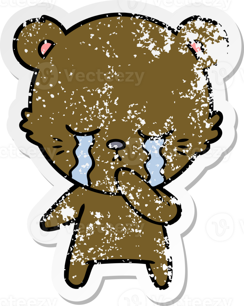 distressed sticker of a crying cartoon bear png