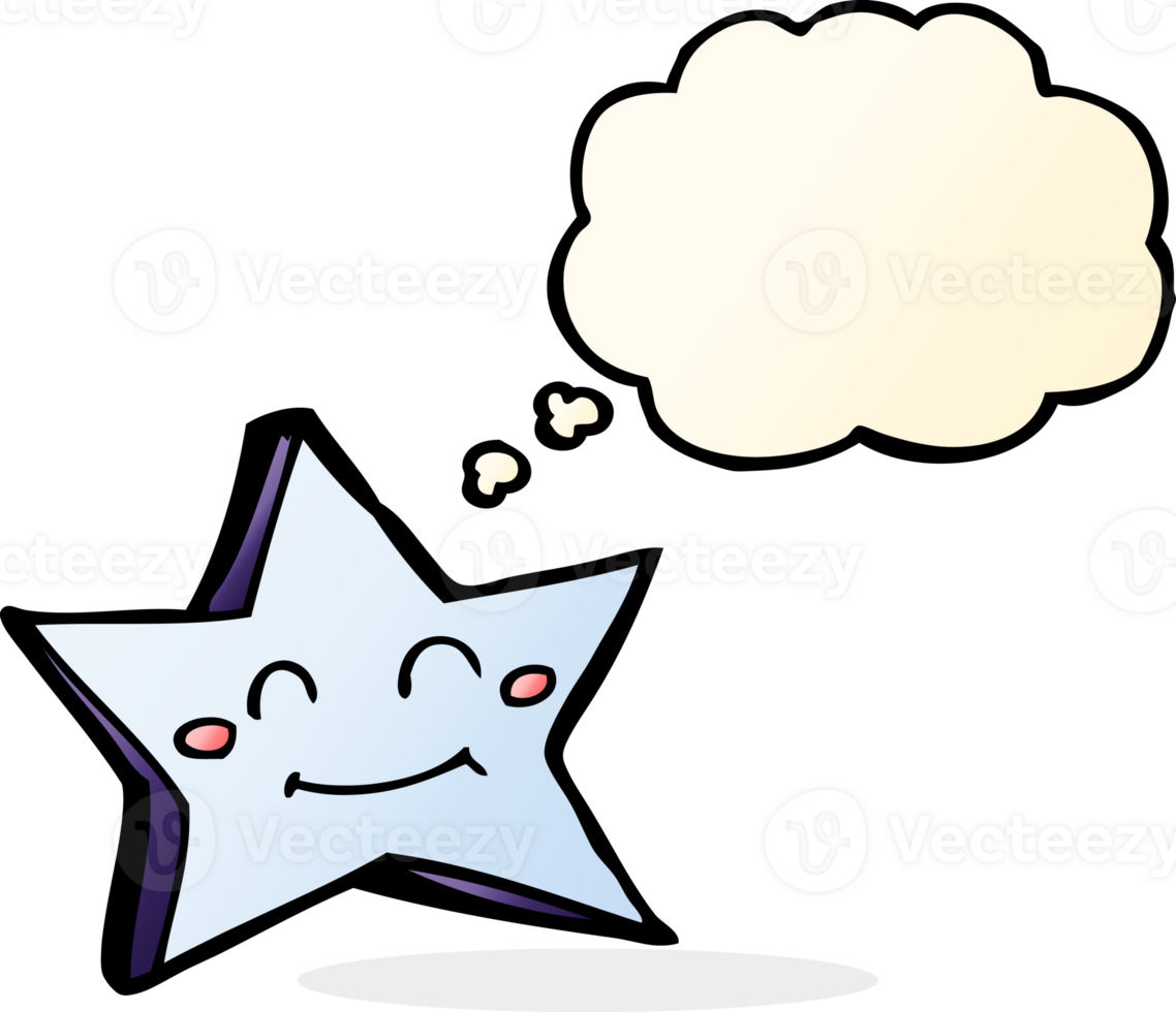 cartoon happy star character with thought bubble png