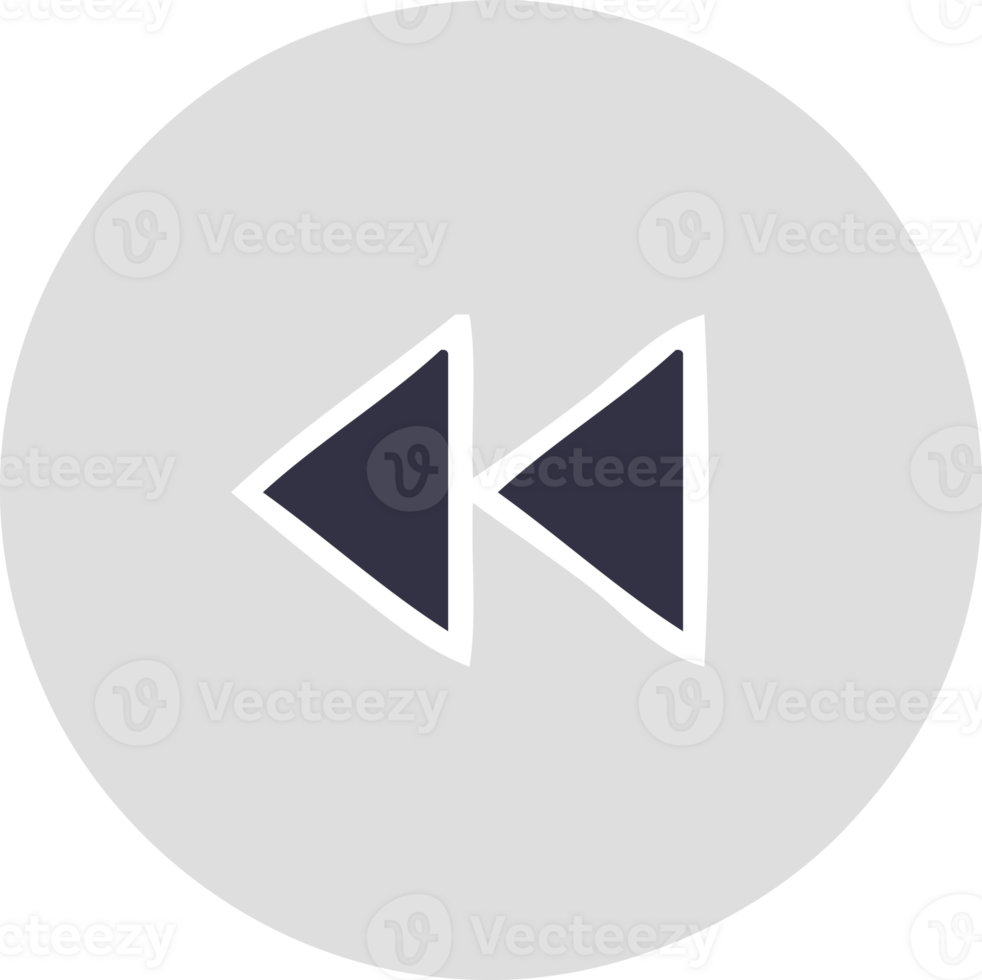 flat color retro cartoon of a rewind button png