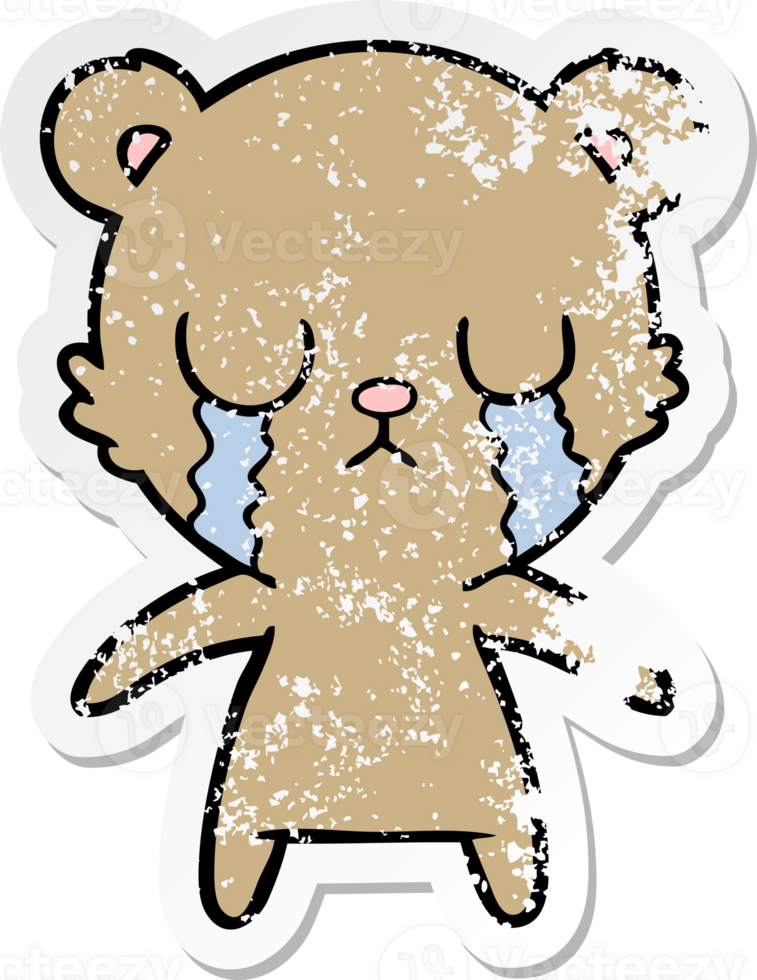 distressed sticker of a crying cartoon bear png