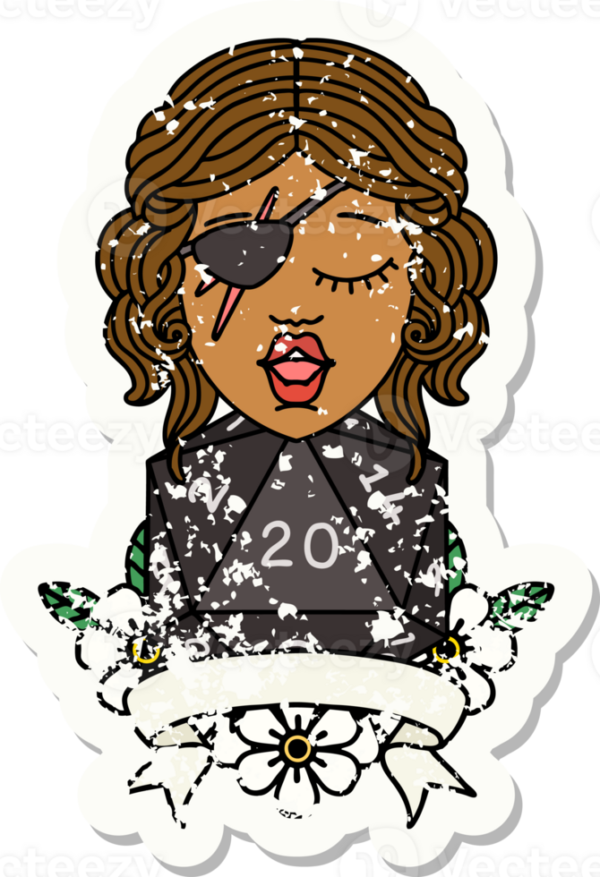 Retro Tattoo Style human rogue with natural 20 dice roll png