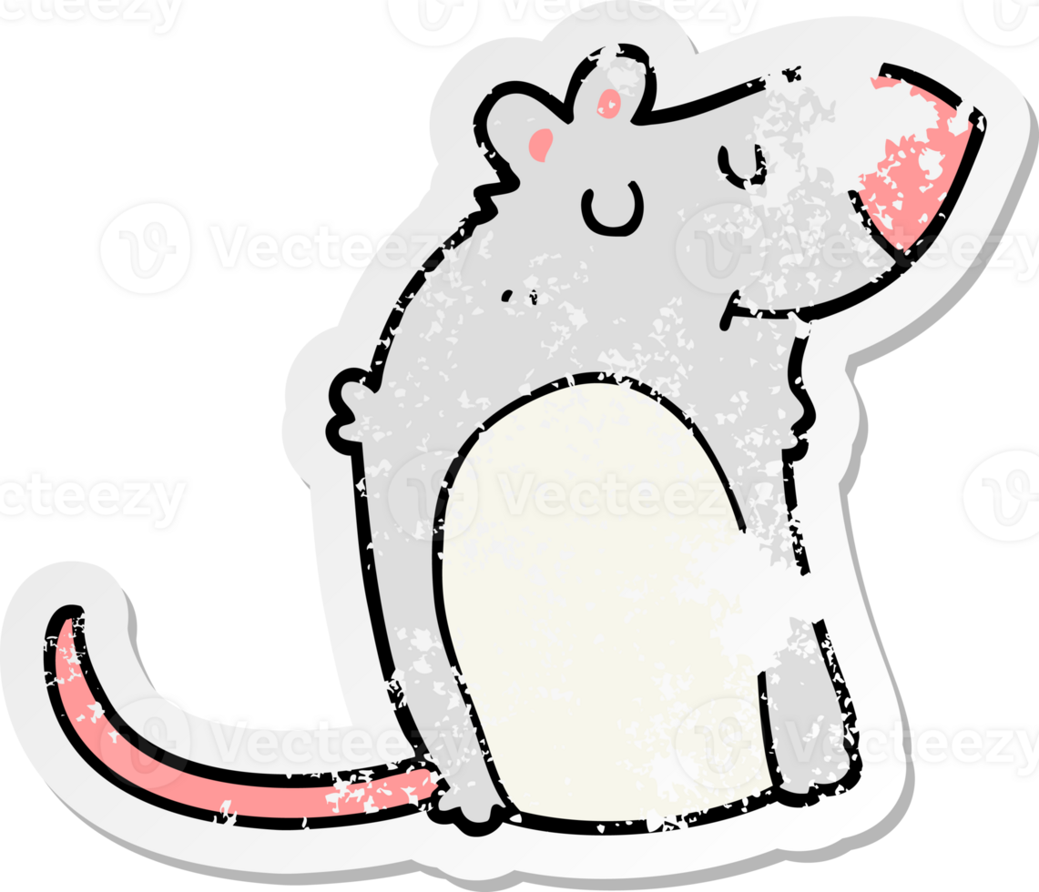 distressed sticker of a cartoon fat rat png