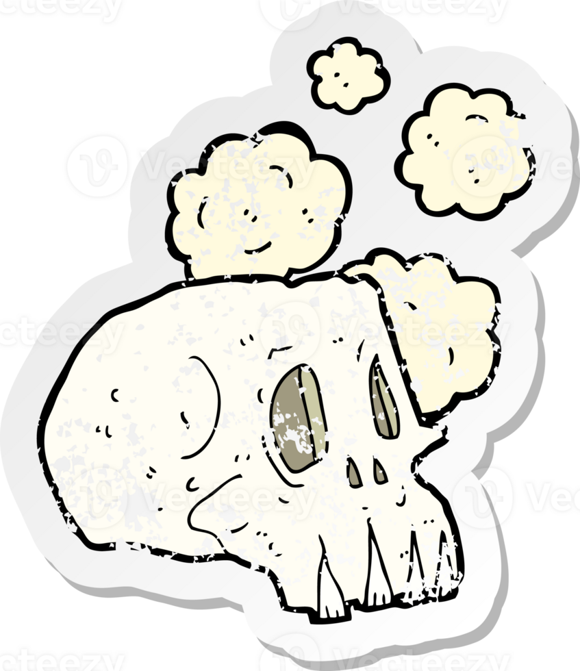 retro distressed sticker of a cartoon dusty old skull png