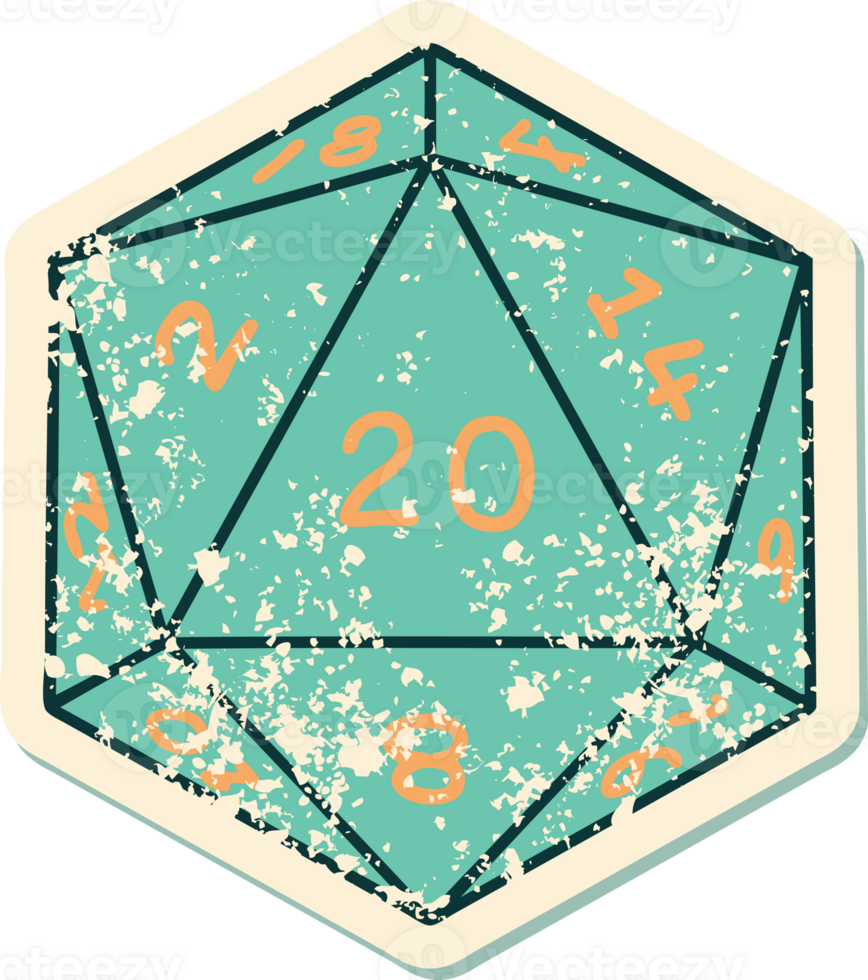 Retro Tattoo Style natural 20 D20 dice roll png