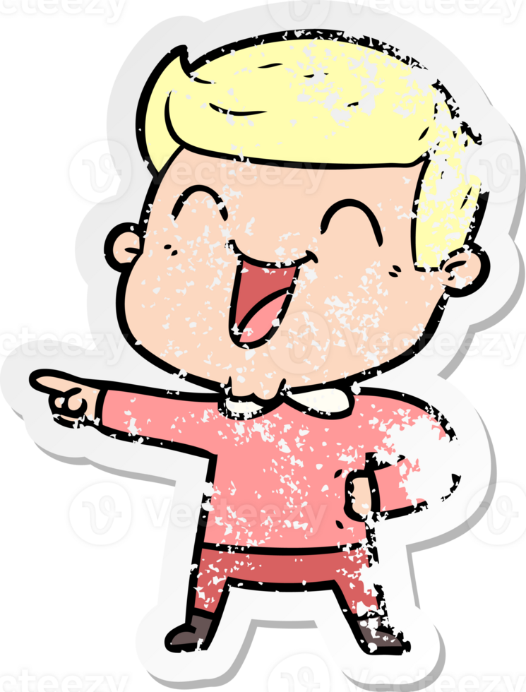 distressed sticker of a cartoon man laughing png