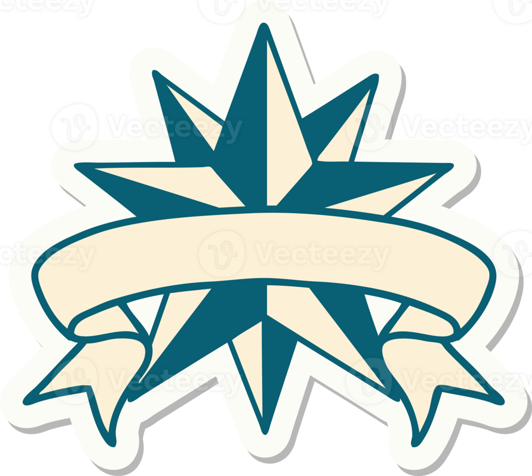 tattoo style sticker with banner of a star png
