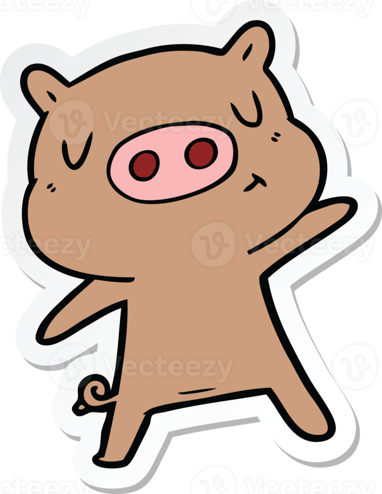 sticker of a cartoon content pig png
