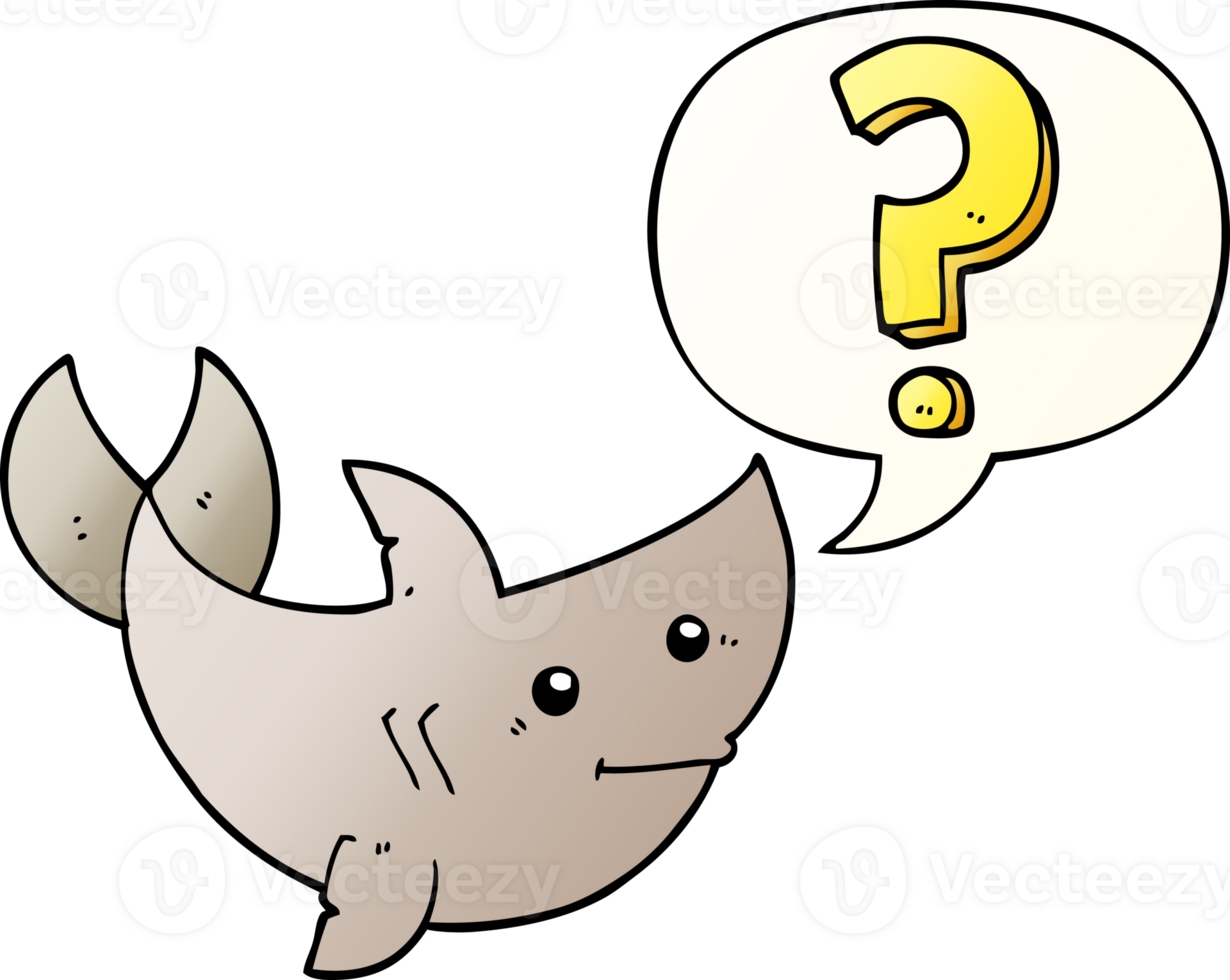 cartoon shark asking question with speech bubble in smooth gradient style png