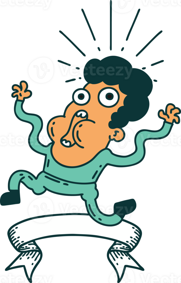 scroll banner with tattoo style frightened man png