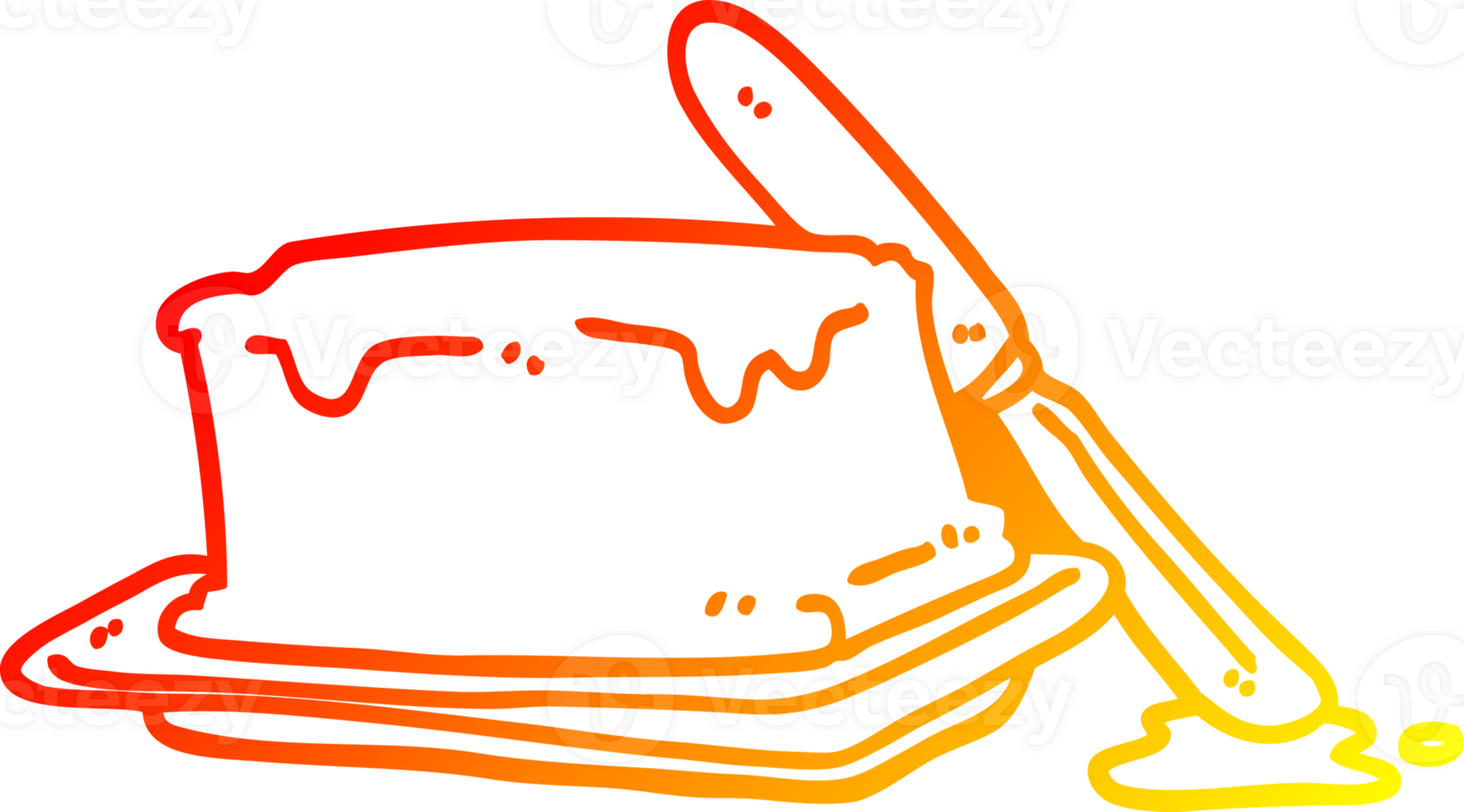 warm gradient line drawing of a cartoon butter and knife png
