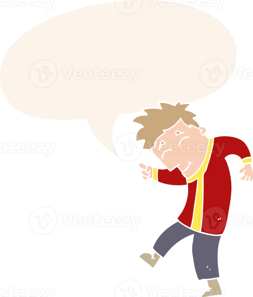 cartoon dancing man with speech bubble in retro style png