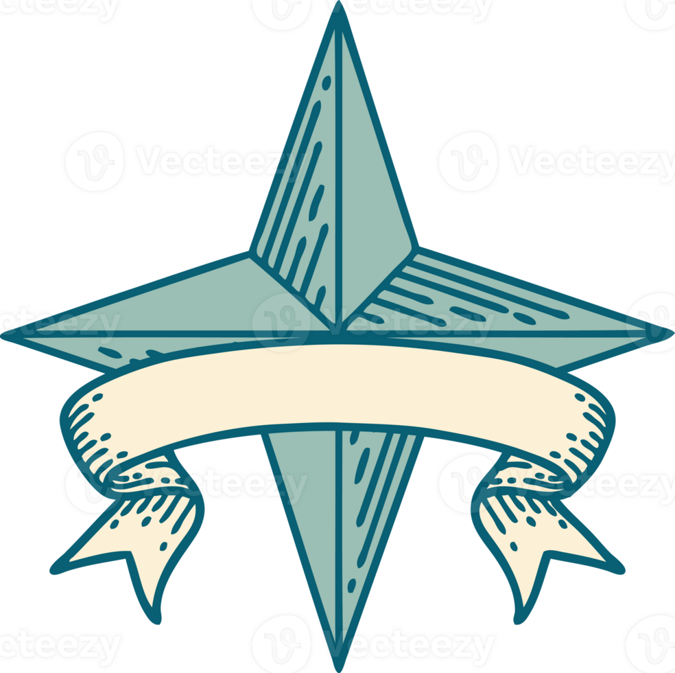 traditional tattoo with banner of a star png