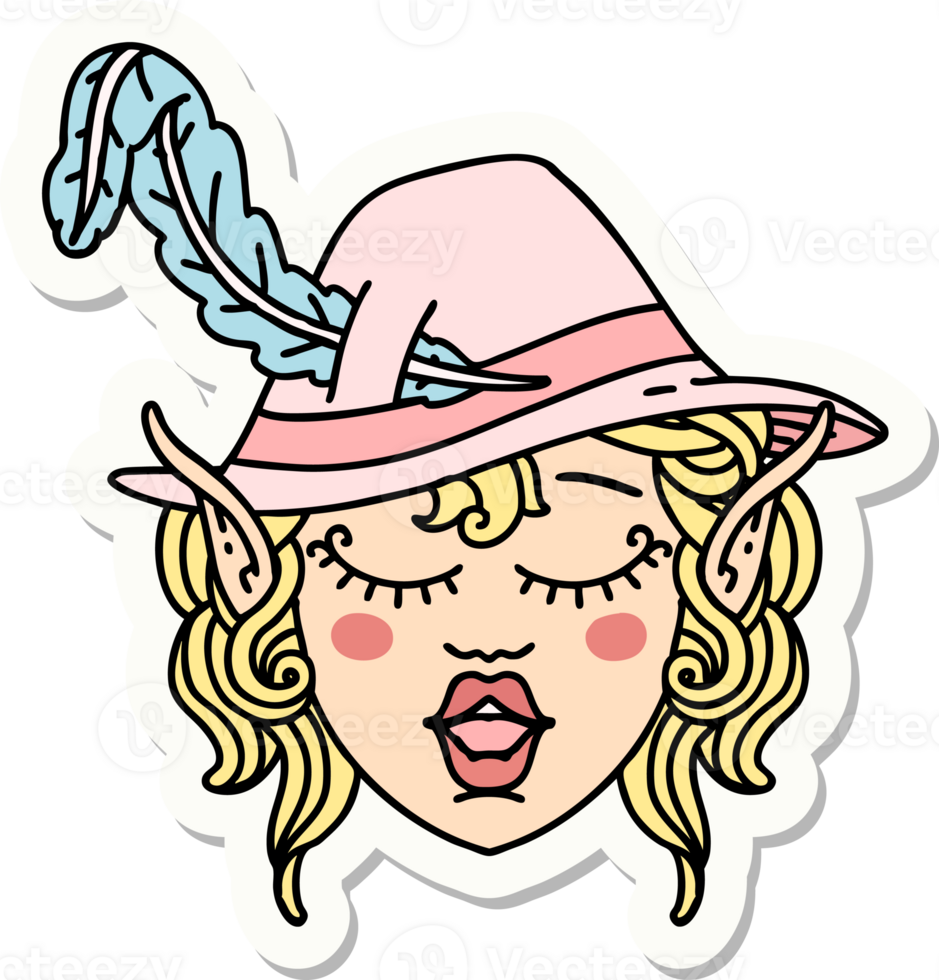 sticker of a elf bard character face png