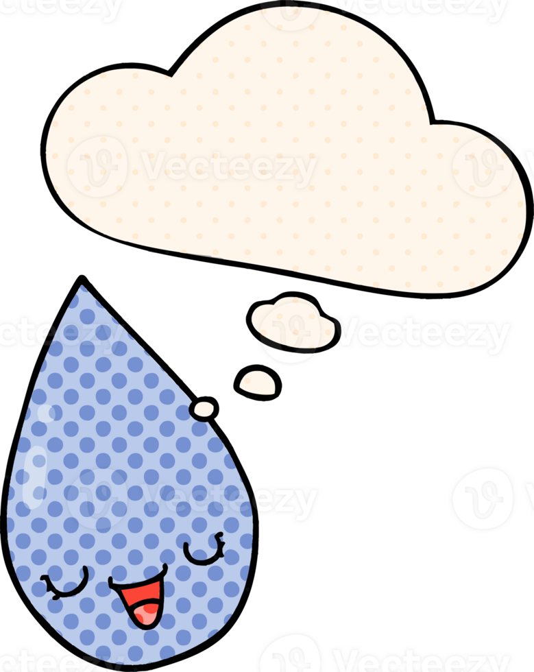 cartoon raindrop with thought bubble in comic book style png